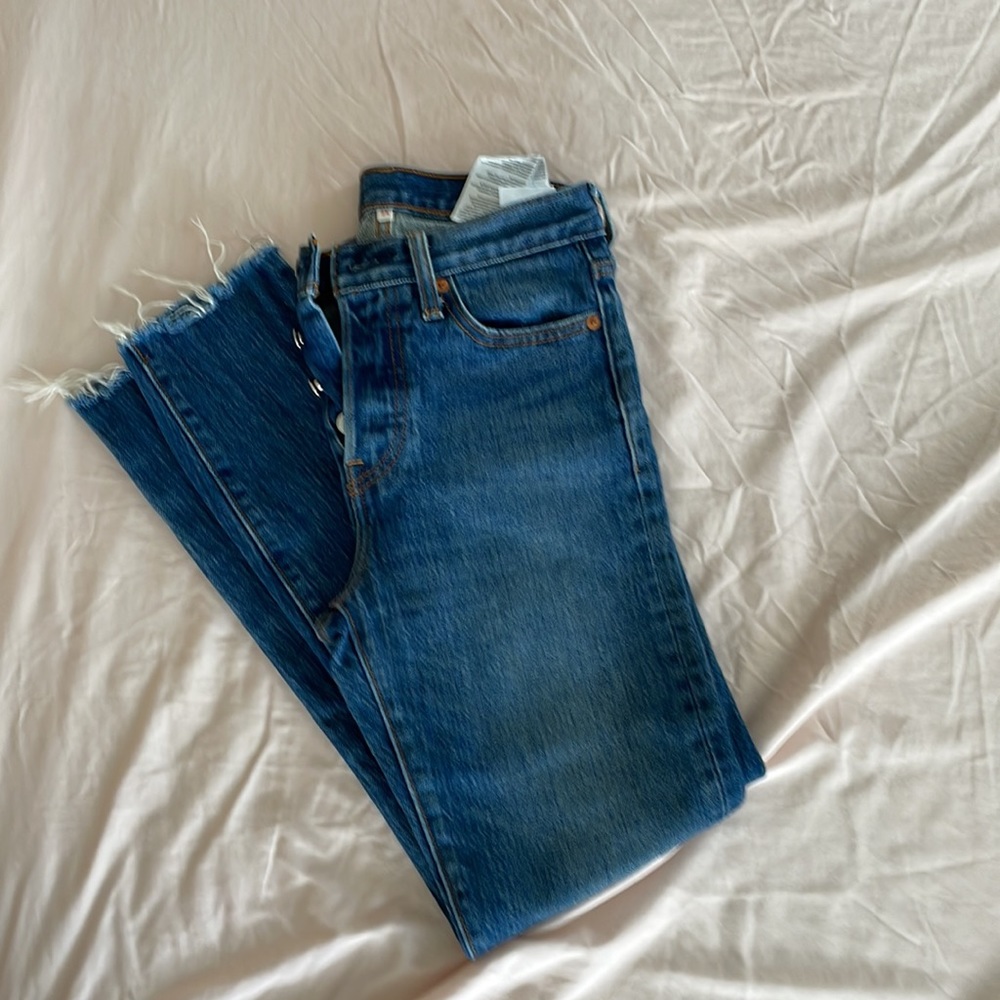 Levi’s White Oak Cone Denim High Rise Button Fly Straight Leg Ankle Jeans 25